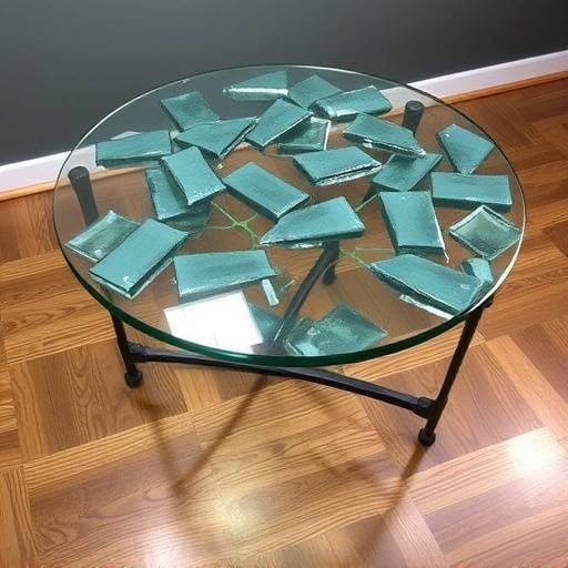 Custom dining table with glass top and metal legs