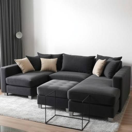 Dark grey sectional sofa with chaise lounge and throw pillows